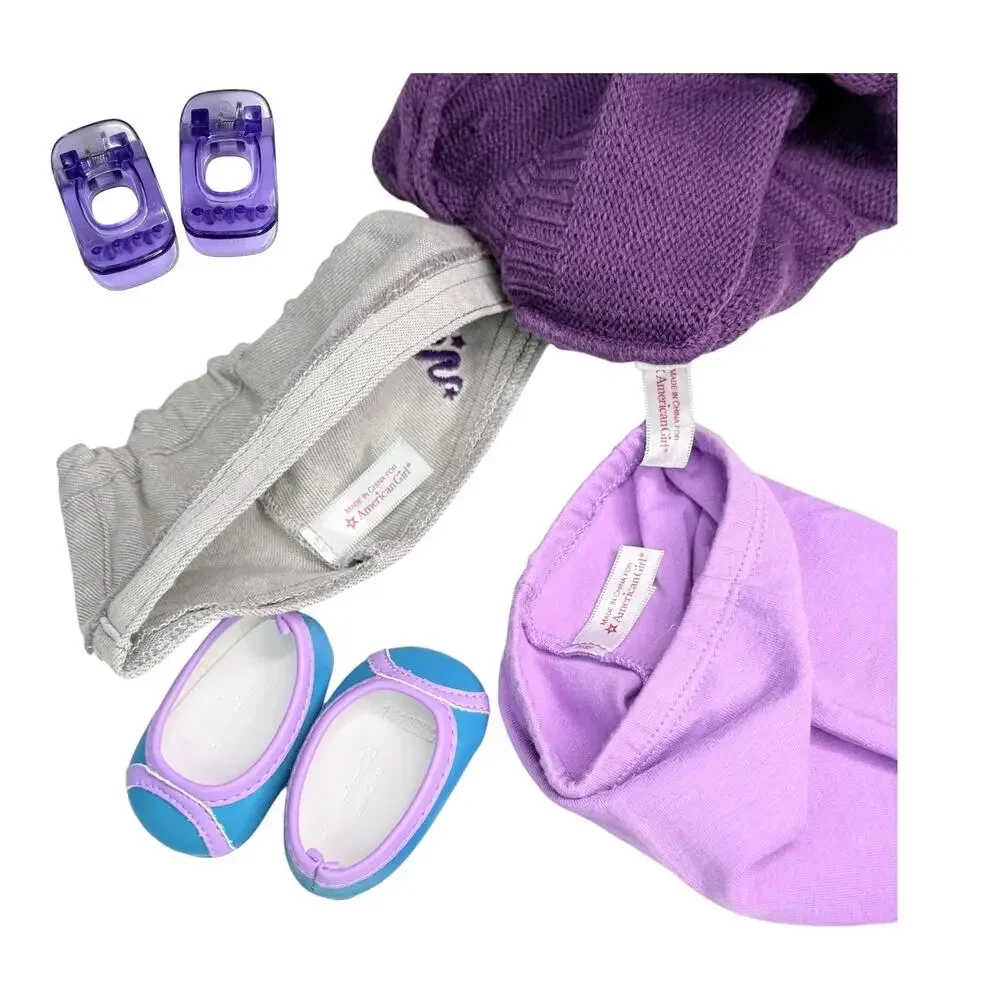 American Girl McKenna School Outfit Doll Sweater Skirt Shoes Leggings Hair Clips